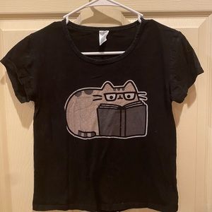 Black Pusheen kitty t shirt with free kitty ears!